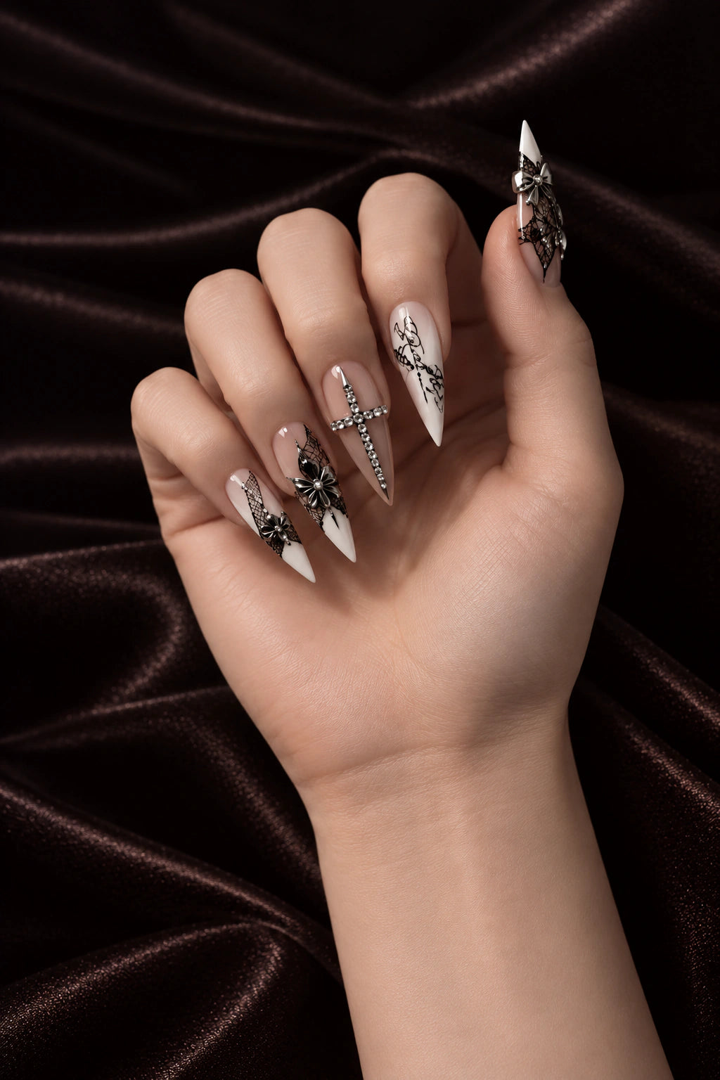 Chrome Noir press-on nail look